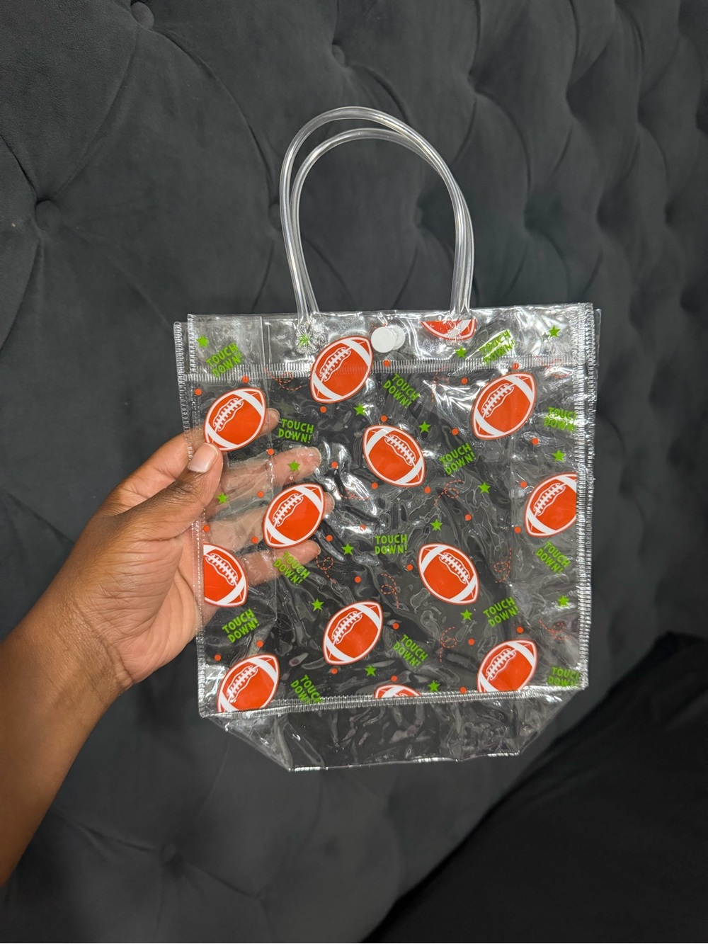 Clear Football Print Party Tote Bag - Orange